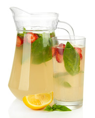 Basil lemonade with strawberry, isolated on white