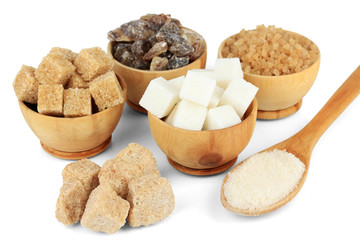 Different types of sugar isolated on white
