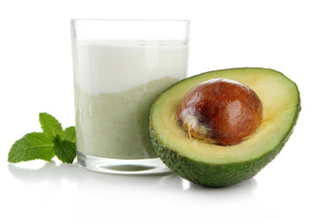 Fresh avocado smoothie isolated on white