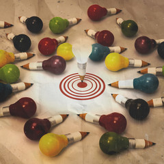 drawing idea pencil and light bulb concept creative and leadersh