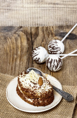 Tiramisu cake on wooden background