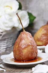 Pear in caramel, popular wedding dessert