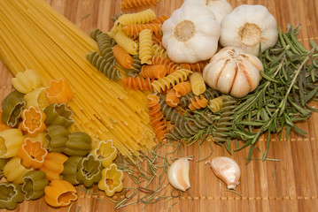 Pasta spaghetti with food ingredient and spices