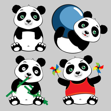 Panda Sit Eat Play Ball Cute Cartoon Set