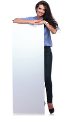 casual woman with a blank board