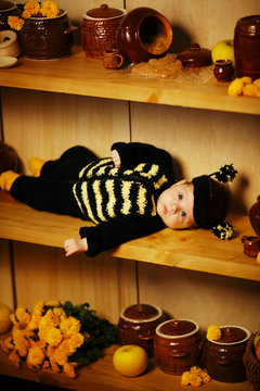 Little Funny Baby With Bee Costume