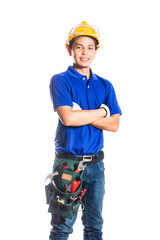 Asian construction  worker with tools