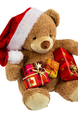 Teddybär mit Weihnachtsgeschenken