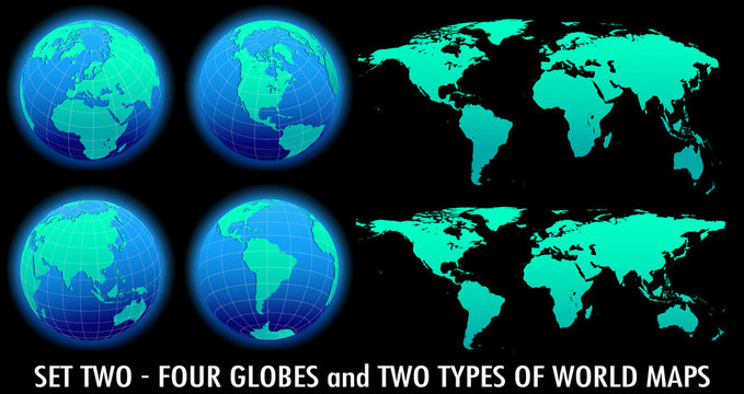 Four Global World in Space and Two world maps - SET TWO