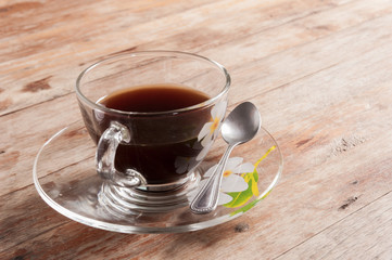 Black Coffee on Wooden Table