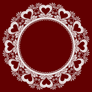 Round openwork lace borderWith hearts.