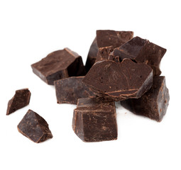 Chocolate pieces on white background