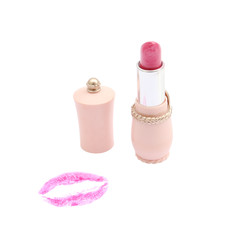 pink lipstick with a kiss on white