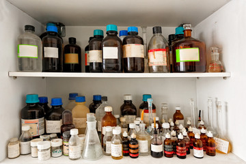 old laboratory with a lot of bottles