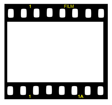 Black film strip with small words.