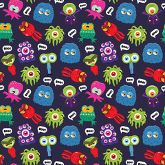 Vector seamless colorful pattern with funny cartoon monsters