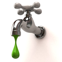 Dripping tap with green drop