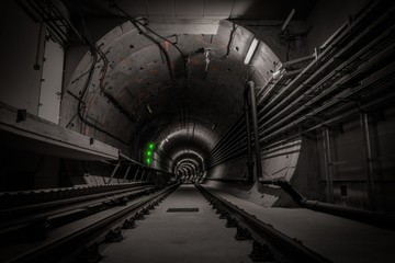 Underground tunnel with railroad track