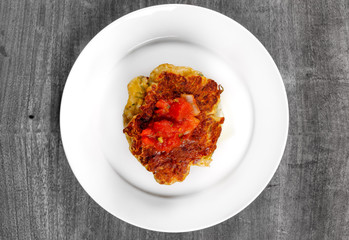 Fried chicken ribs and rice with tomato sauce