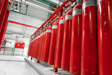 Large CO2 fire extinguishers in a power plant