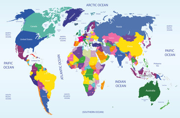 Vektorgeographische und politische Weltkarte © brichuas