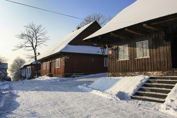 Fototapeta premium Historic city centre of Lanckorona, polish resort. Wooden huts,