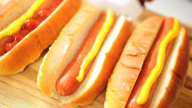 Hot Dog Takeaway Food Topped Yellow Mustard Ketchup
