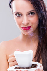 Woman with hot  coffee