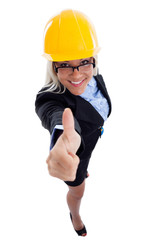 Woman with helmet approving work
