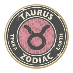 Stamp with the Zodiac Taurus symbol horoscope, vector