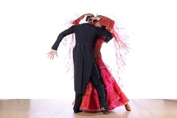 Latino dancers in ballroom isolated on white background