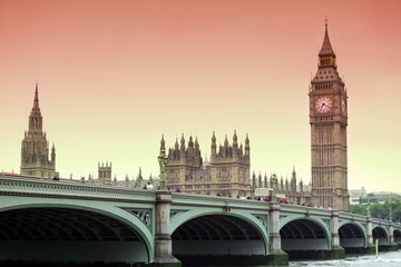 Fototapeta na wymiar Famous sunset view at Big Ben, London gothic architecture, UK