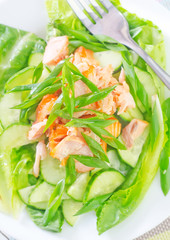 salad with salmon and cucumbers