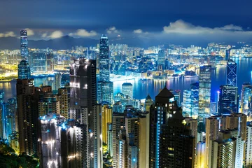 Fotobehang Hong-Kong Hong Kong skyline vanaf de top
