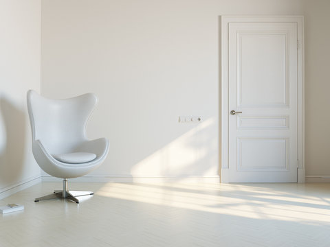 Minimalist White Interior Room With Luxury Armchair 2d Version
