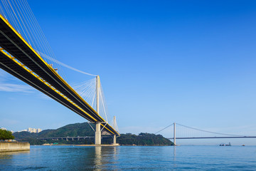 Ting Kau and Tsing Ma suspension bridge in Hong Kong
