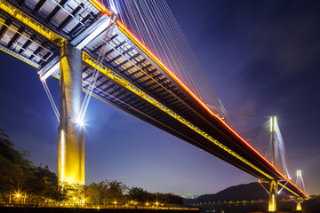 Ting Kau suspension bridge in Hong Kong at night