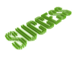 Group of people forming word success. Concept 3D illustration.