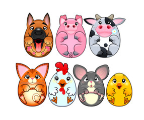 Funny animals rounded like eggs.
