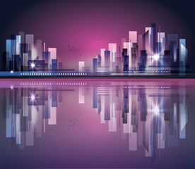 Fototapeta na wymiar City skyline at night with reflection in water