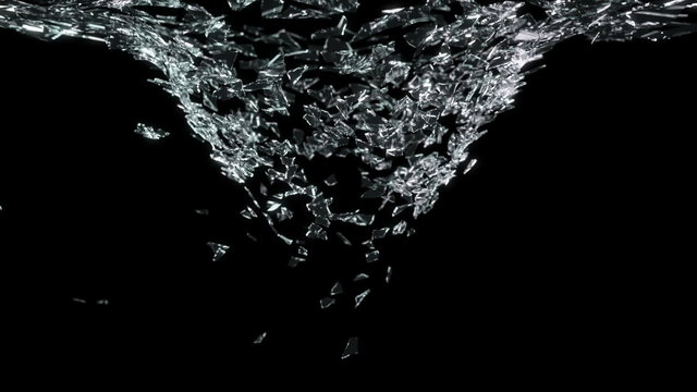 Shattered Glass Falling Down With Slow Motion. Alpha