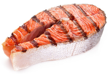 Large steak of grilled salmon.
