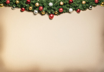 Christmas decoration with fur and baubles.