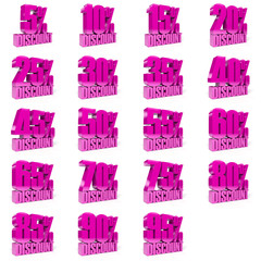 Set of percent discount. Pink on white background.