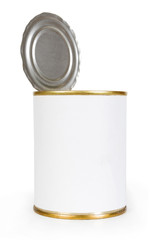 open tin cans on a white background