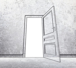 drawing concrete room with opened door
