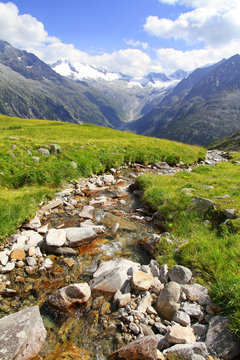 A beautiful view of Olperer above Schlegeisspeicher Lake Zillert