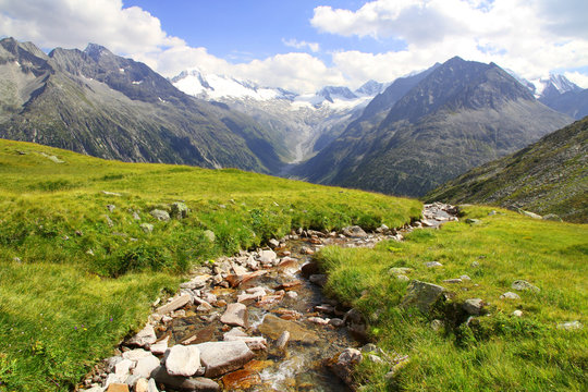 A beautiful view of Olperer above Schlegeisspeicher Lake Zillert