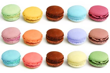 Poster colorful tasty macaron isolated on white background © whatafoto