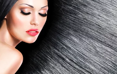Wall murals Hairdressers Beautiful woman with long black hair